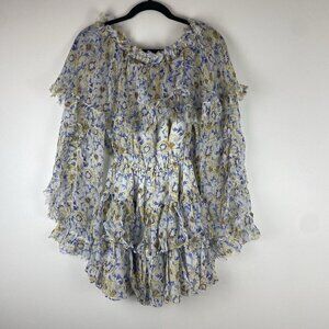 Caroline Constas Women's 100% Silk Tiered Mini Dress Size XS Long Sleeve Dahlia